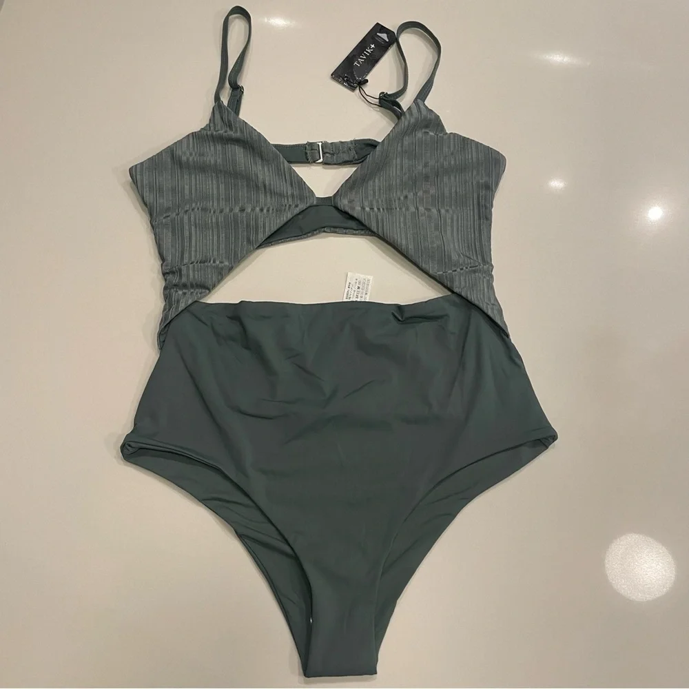 Anthropologie x Tavik Penelope One Piece Slinky Rib Meadow Green, size large